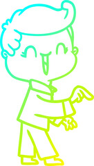 cold gradient line drawing of a cartoon laughing boy pointing