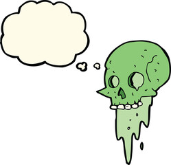 gross halloween skull cartoon with thought bubble