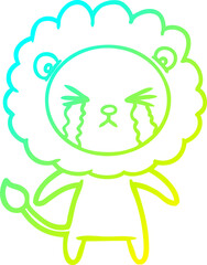 cold gradient line drawing of a cartoon crying lion