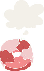 cartoon biscuit with thought bubble in retro style