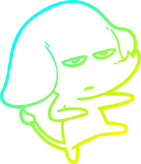 cold gradient line drawing of a annoyed cartoon elephant