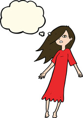 cartoon ghost like girl with thought bubble