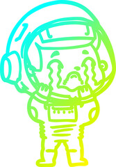cold gradient line drawing of a cartoon crying astronaut