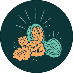 icon of a tattoo style walnuts with shell