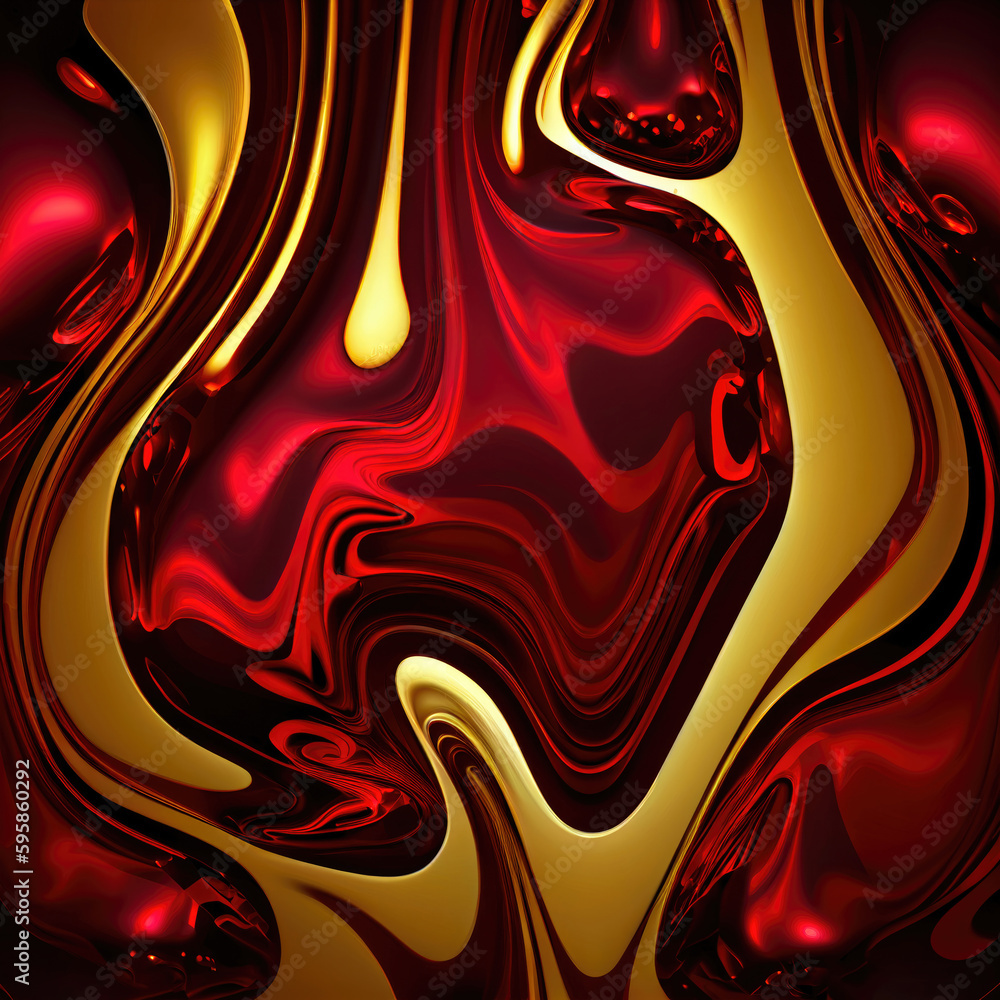 Poster abstract background with red and gold liquid, like in 3d style, ai generation
