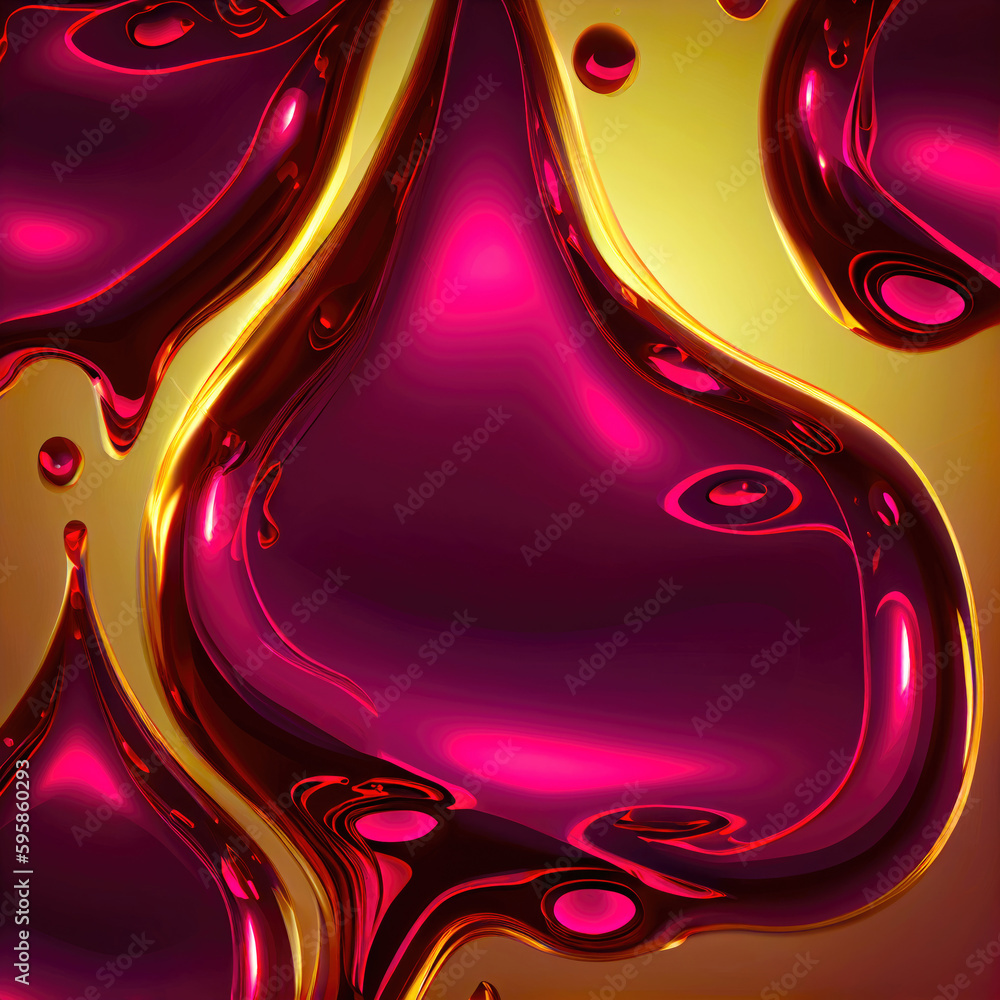 Poster abstract background with red and gold liquid, like in 3d style, ai generation