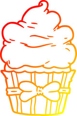 warm gradient line drawing of a cartoon fancy cupcake