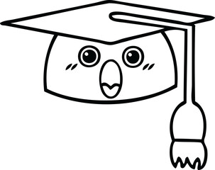 line drawing cartoon of a graduation hat