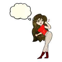 cartoon woman raising fist with thought bubble