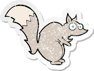 retro distressed sticker of a funny startled squirrel cartoon