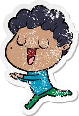 distressed sticker of a laughing cartoon man running