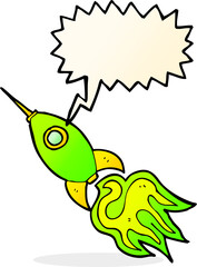 cartoon space rocket with speech bubble