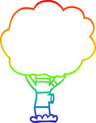 rainbow gradient line drawing of a cartoon tree
