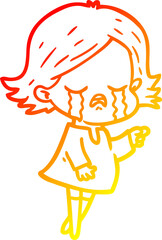 warm gradient line drawing of a cartoon girl crying