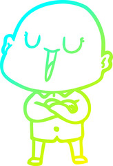 cold gradient line drawing of a happy cartoon bald man