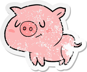 distressed sticker of a cartoon pig