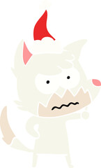 Fototapeta na wymiar hand drawn flat color illustration of a annoyed fox wearing santa hat