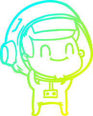 cold gradient line drawing of a happy cartoon astronaut man