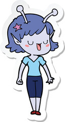 sticker of a happy alien girl cartoon