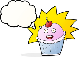 cartoon cupcake with thought bubble