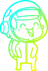 cold gradient line drawing of a happy cartoon astronaut