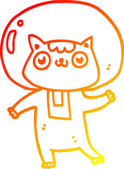warm gradient line drawing of a cartoon space cat