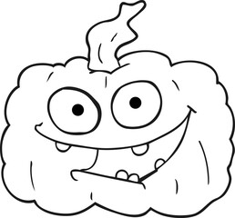 freehand drawn black and white cartoon pumpkin