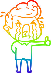 rainbow gradient line drawing of a cartoon crying man