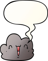 cartoon happy cloud with speech bubble in smooth gradient style