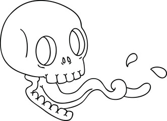 line drawing quirky cartoon skull