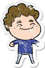 distressed sticker of a cartoon friendly man