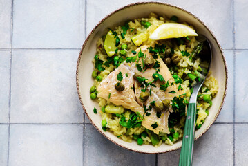 Risotto primavera with cod fillet..style hugge.