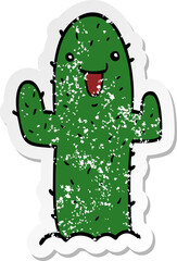 distressed sticker of a cartoon cactus