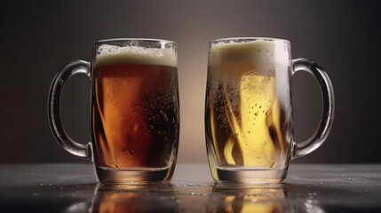 illustration of the keg of beer and two mugs. Generative AI