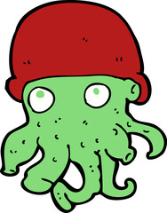 cartoon alien head wearing hat