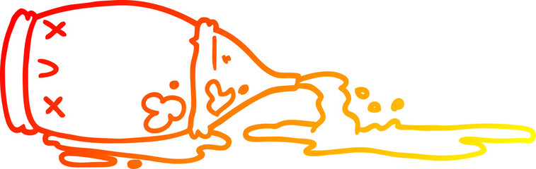 warm gradient line drawing of a cartoon spilled bottle