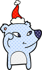 cute hand drawn comic book style illustration of a bear wearing santa hat