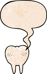 cartoon tooth with speech bubble in retro texture style