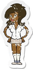retro distressed sticker of a cartoon pretty woman
