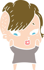 flat color style cartoon surprised girl
