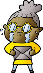 cartoon crying woman wearing spectacles