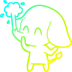 cold gradient line drawing of a cute cartoon elephant spouting water