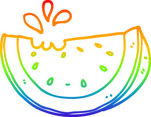 rainbow gradient line drawing of a cartoon watermelon