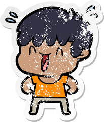 distressed sticker of a cartoon laughing boy