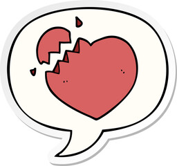 cartoon broken heart with speech bubble sticker