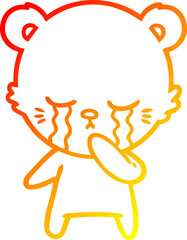warm gradient line drawing of a crying cartoon bear