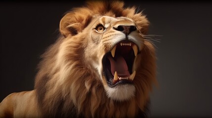 Obraz na płótnie Canvas The mouth of a lion is open. Generative AI