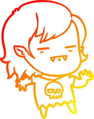 warm gradient line drawing of a cartoon undead vampire girl