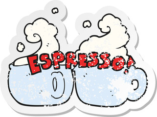 retro distressed sticker of a cartoon espresso
