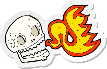 sticker of a cartoon flaming skull